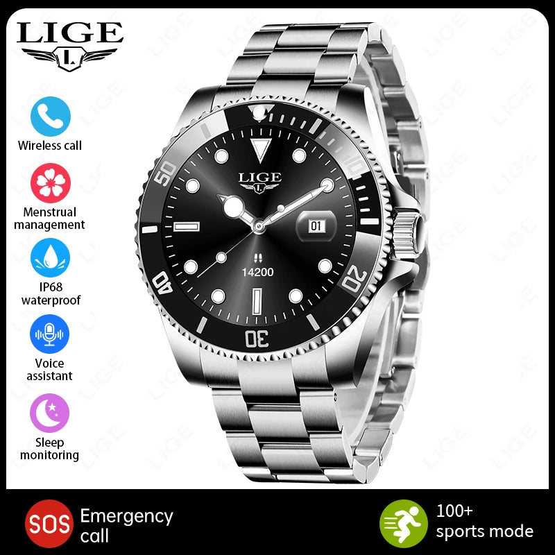 LIGE 2026 Business Smart Watch Men IP68 Waterproof Bluetooth call Sport Men Watches 1.27"HD Screen Health Monitor New Smartwatch