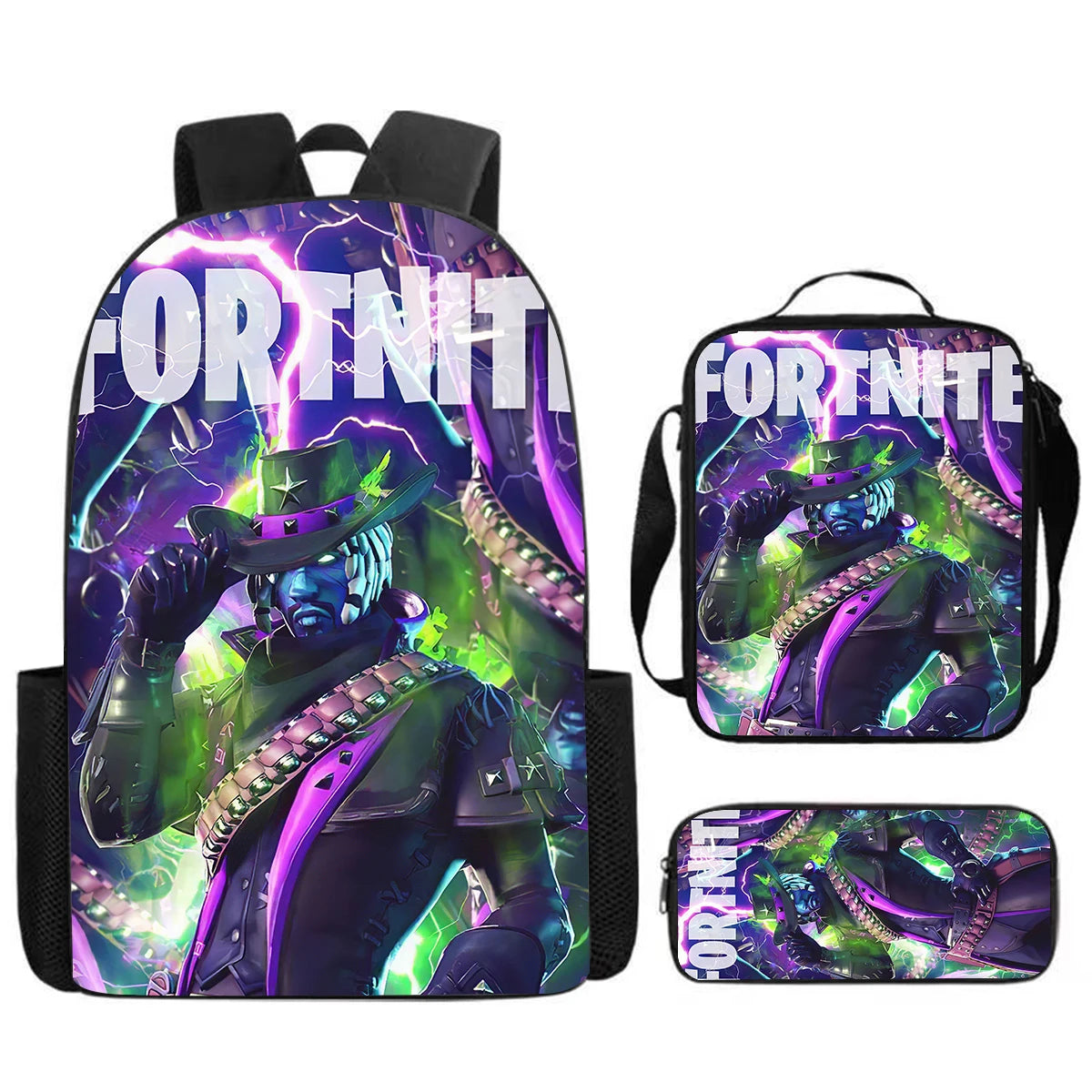 Cute Cartoon  3pcs Set School Backpack with Lunch Bag Pencil Case , Large Anime Fortnite Kids School Bags For Boys and Girls