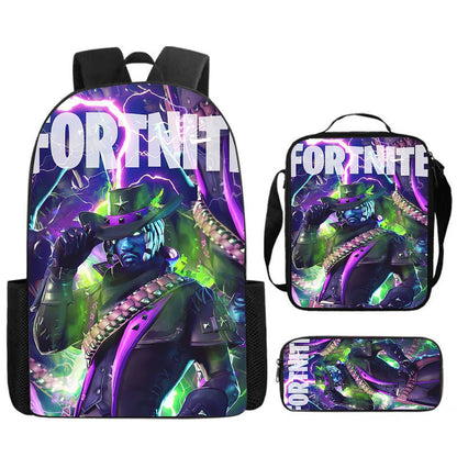 Cute Cartoon  3pcs Set School Backpack with Lunch Bag Pencil Case , Large Anime Fortnite Kids School Bags For Boys and Girls