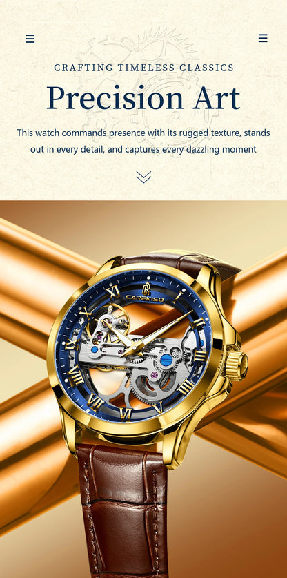 CAREKISO Fashion Men's Watches Original Mechanical Leather Men Clock Waterproof Hollow Tourbillon Automatic Man Watch Reloj Male