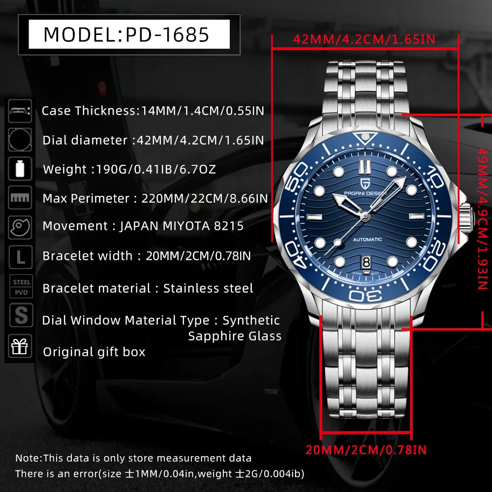 PAGANI DESIGN 2026 New V2 Waves 200M Diving Men's Watches Fashion Luxury Automatic Watch Men AR Sapphire crystal Wrist watch Men