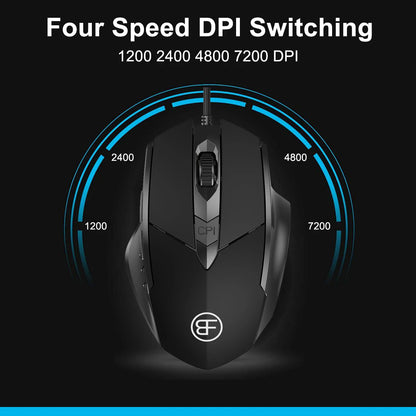 USB Wired Mouse, 7200 DPI Corded Computer Mouse with 6-Button Cord Ergonomic Mice, Office and Game Mouse for Laptop PC Desktop
