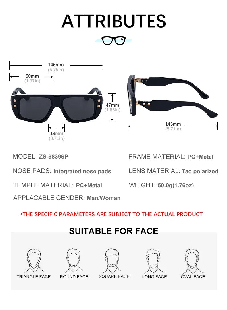 Polarized Steampunk Square Sunglasses Men 2026 Luxury Brand Punk Big Frame Driving Sun Glasses Fashion Eyewear For Male Shades