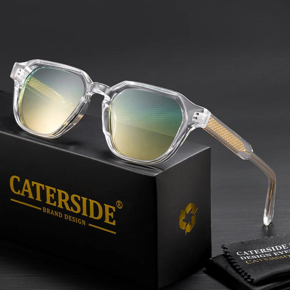 CATERSIDE Men Women Fashion square Frame Sunglasses Daily Wear UV400 Protection Eyewear PC Frame Propionate Pin Legs Sun glasses