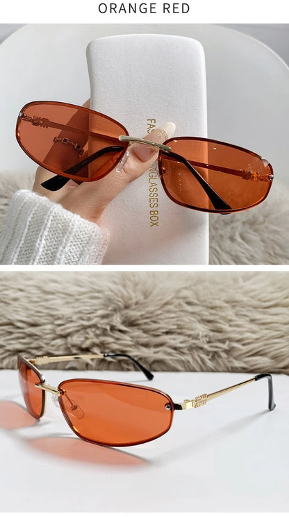Gradient Oval Frameless Women's Sunglasses High Quality Luxury Brand Y2k Rimless Glasses Women High-end Punk Popular Shades UV