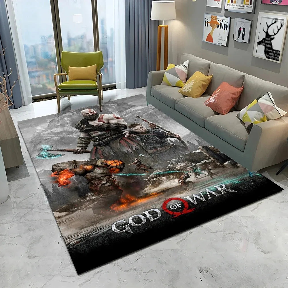 3D God of War Games Carpet Home Living Room Bedroom Sofa Doormat Decor Kids Play Area Rug Non-slip Mechanical Washable Floor Mat