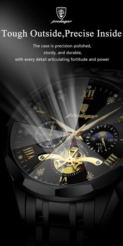 POEDAGAR Luxury Fashion Men Clock Waterproof Luminous Chronograph Male Watch Stainless Steel Quartz Business Men's Watches Reloj