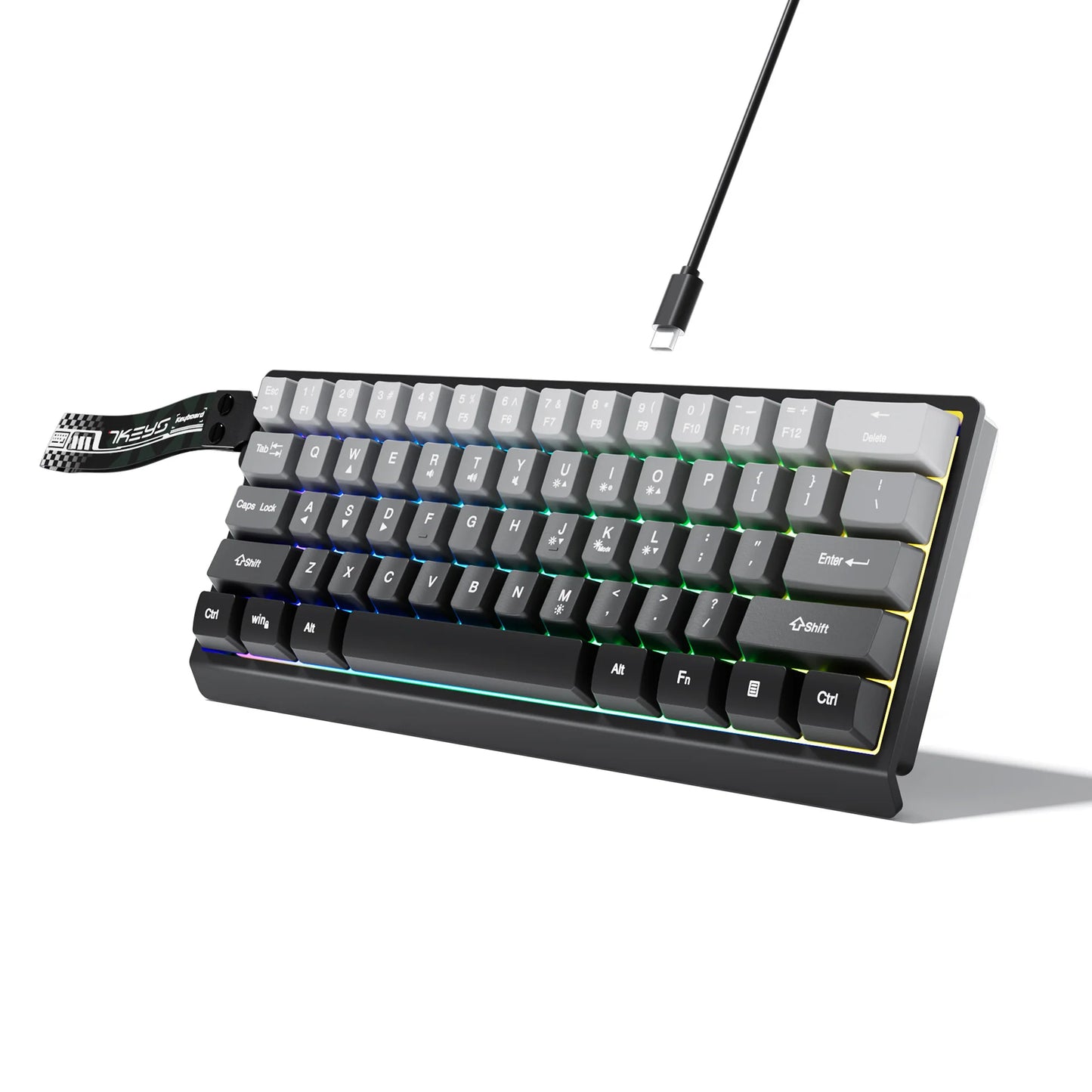 7KEYS 60% Compact Wired Keyboard with RGB Backlighting, Gradient Keycaps, USB Gaming Keyboard for Windows PC, Laptop & Tablet