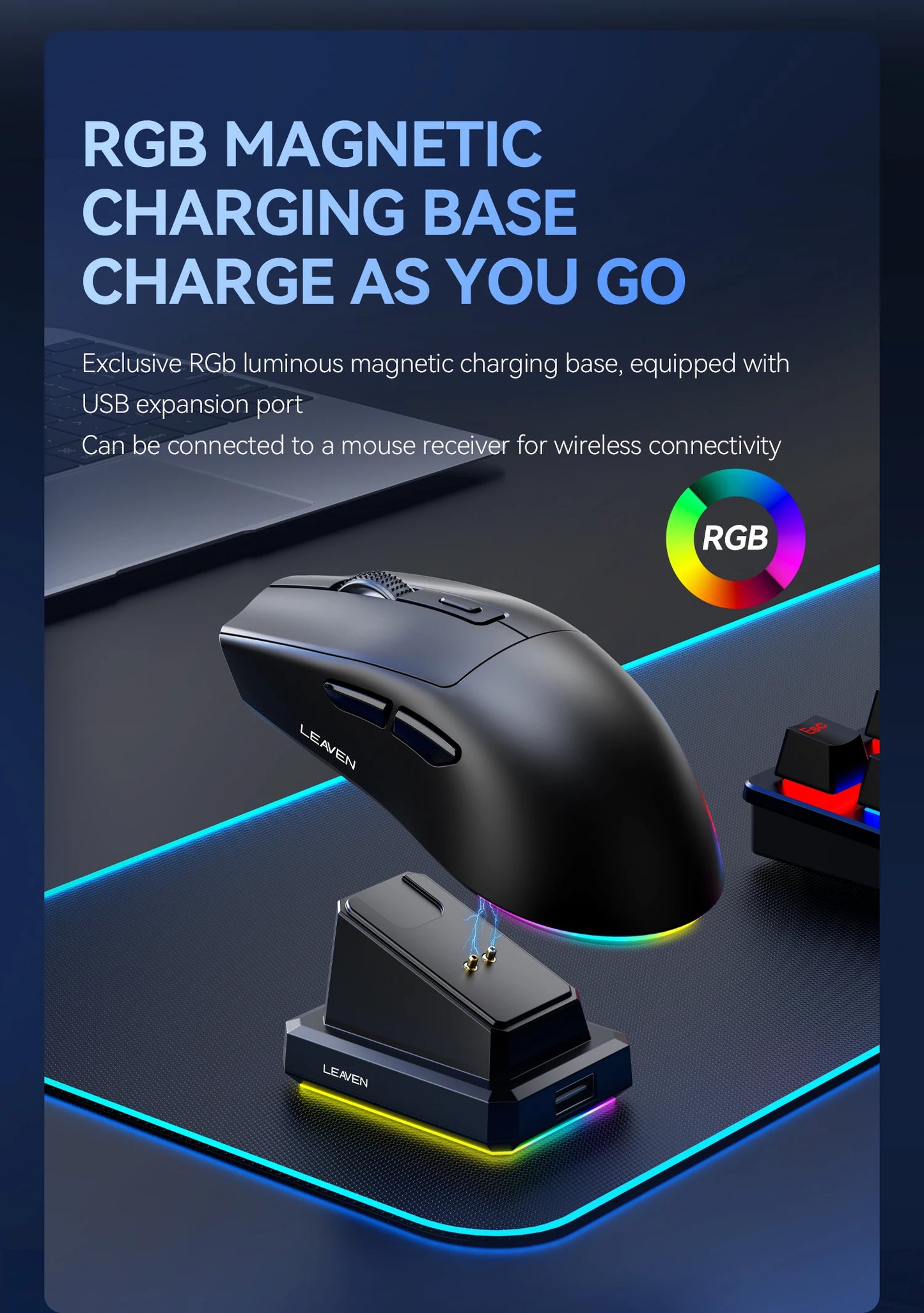 X3 Wireless Bluetooth Mouse 2.4G Dual-Mode Connection, DPI Adjustable,Lightweight Gaming Mouse,RGB Light,300mAh Battery Capacity