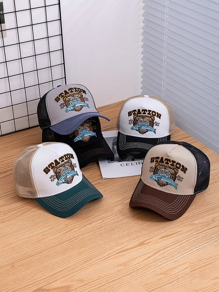 Hot Sale Unisex Bear Head Pattern Cap Summer Breathable Trucker Hat Man Women Outdoor Fishing Snapback Cap