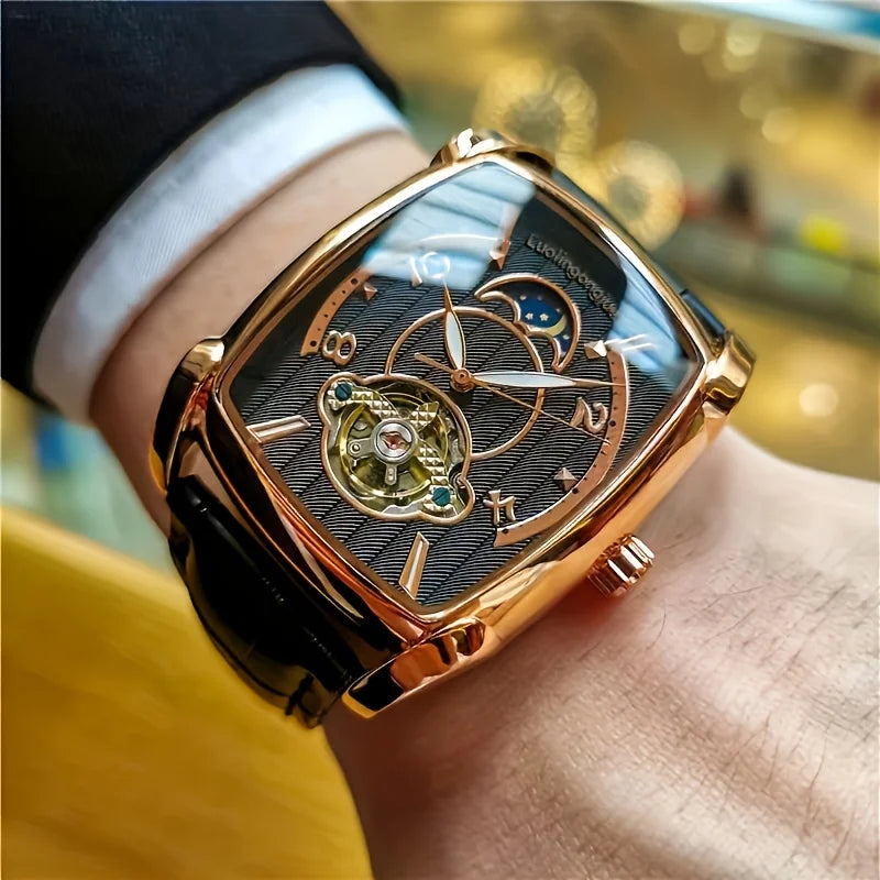 [Montre mécanique à tourbillon de luxe] Montre mécanique à tourbillon de luxe légère pour homme – Modèle haut de gamme entièrement automatique, style « squelette » tendance, idéal pour une tenue professionnelle o
