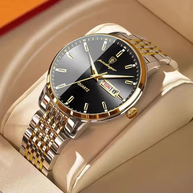 Reloj de hombre POEDAGAR Business de cuarzo, acero inoxidable, resistente al agua, fecha luminosa, reloj de pulsera de lujo informal para hombre
