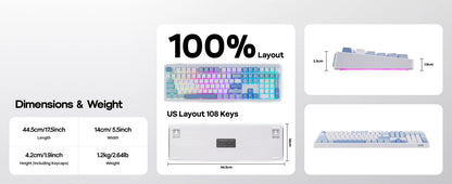 EPOMAKER TH108 100% Full Size Hot-Swap Gasket-Mounted Wired/Bluetooth/2.4Ghz Wireless Mechanical Keyboard with 10000mAh Battery