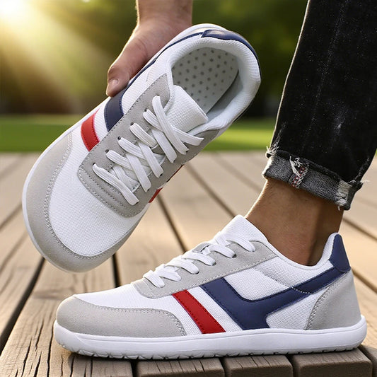 Herresneakers med bred tåboks, barfodssko, minimalistiske, åndbare og komfortable udendørs gåsko, sporty casual blå sko 2025