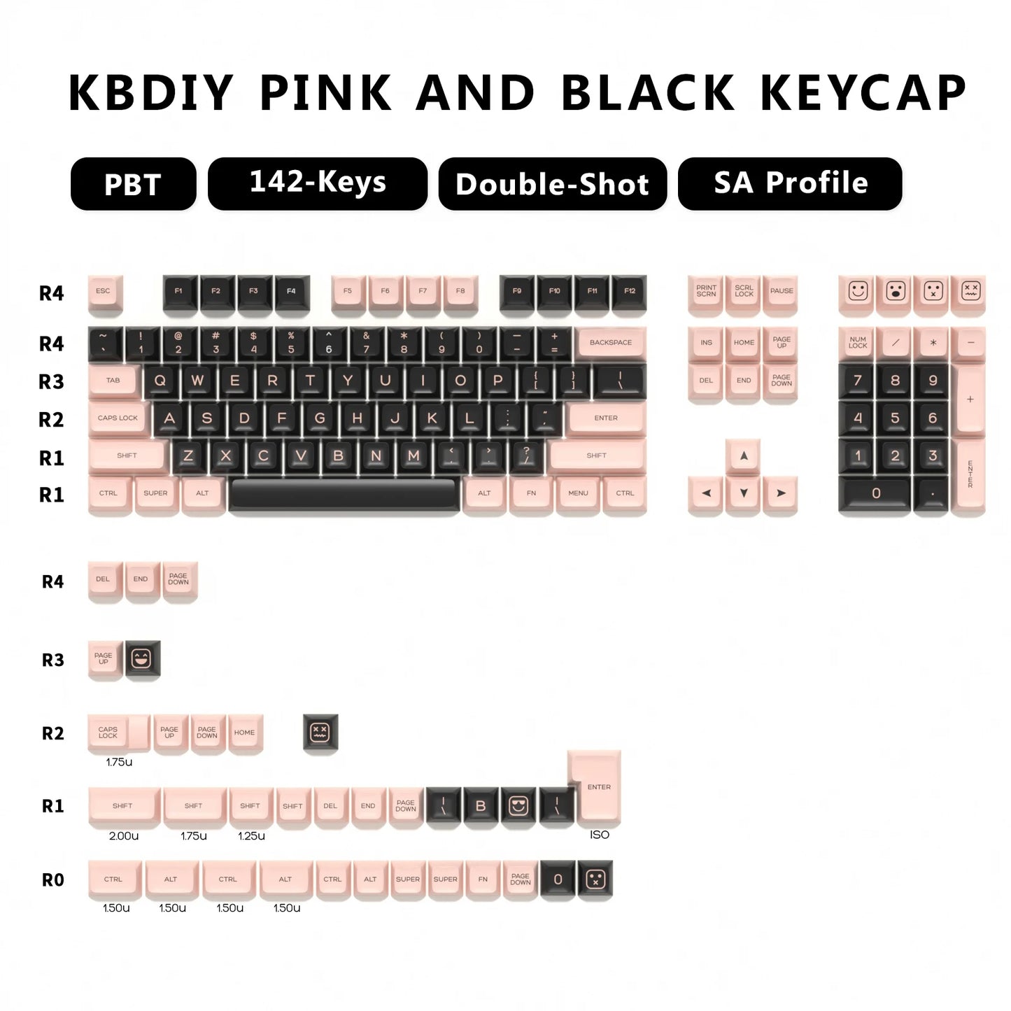 KBDiy 161 Keys/Set PBT SA Profile GMK Keycaps for Mechanical Keyboard Black And White Double Shot Keycap Custom ISO for K500