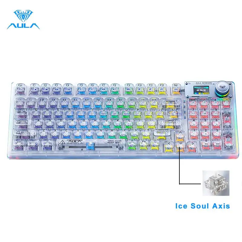 AULA F98PRO Wireless Mechanical Keyboard Transparent Keycaps RGB Backlit Custom 2.4G Hot Swappable Gaming Keyboard With Screem