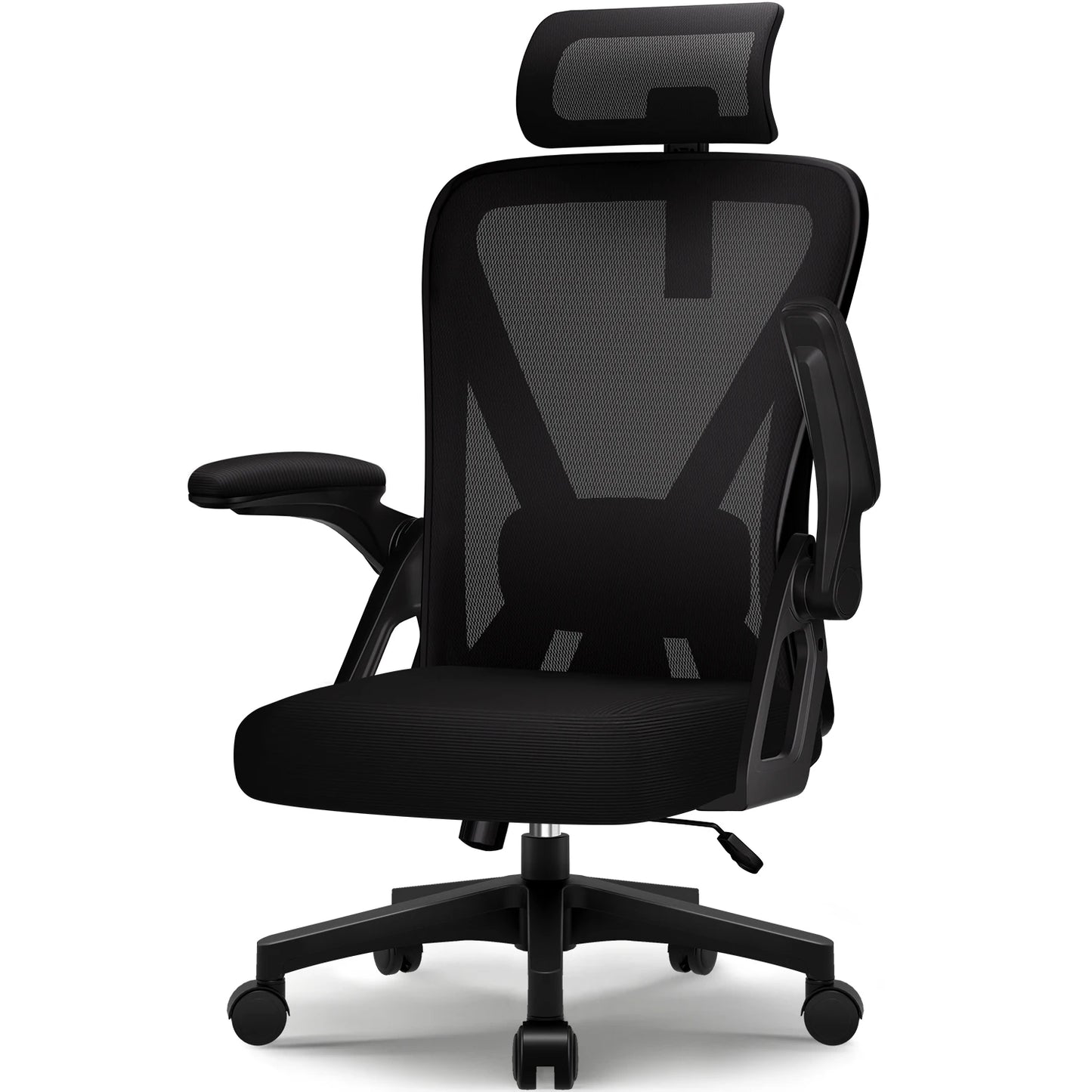 Ergonomic Office Chair with Adjustable Lumbar Support, Reclining Computer Desk Chair 90°-135°, Adjustable Headrest & Flip-Up Armrests