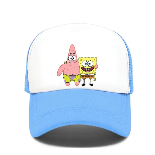 Fashion Cute SpongeBobs Print Baseball Cap Cartoon Men Women Summer Sun Mesh Hat Anime Adjustbale Sunshade Golf Cap Trucker Hat