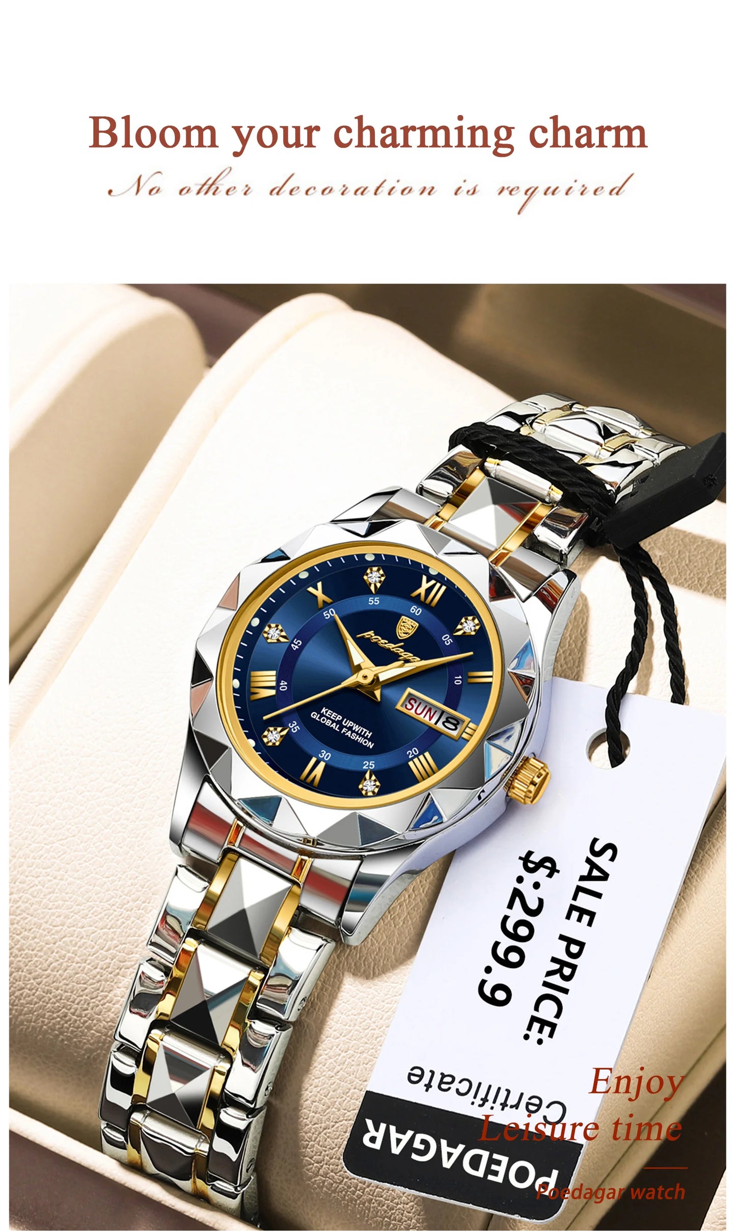 POEDAGAR Top Luxury Watches For Women Stainless Steel Week Date Woman Wristwatch Luminous Waterproof Fashion Quartz Ladies Watch