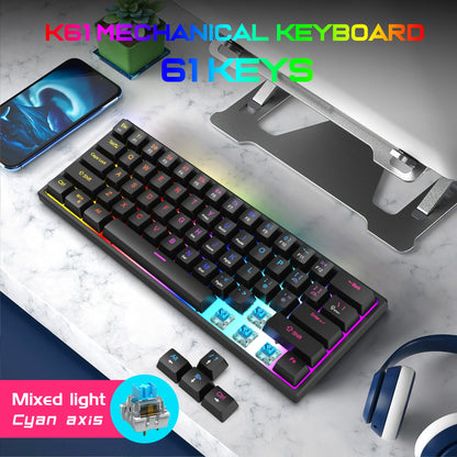 61 Keys Mini Mechanical Keyboard K61 RGB 60% Portable Wired Ergonomic Esports Gaming Keyboard for Computer Laptop Gamer Office