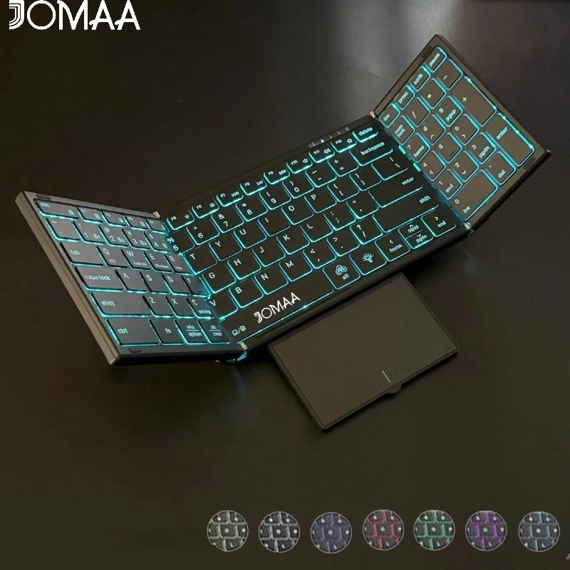 Tastiera pieghevole full-size retroilluminata Jomaa Bluetooth+USB wireless con touchpad e tastierino numerico per laptop Windows