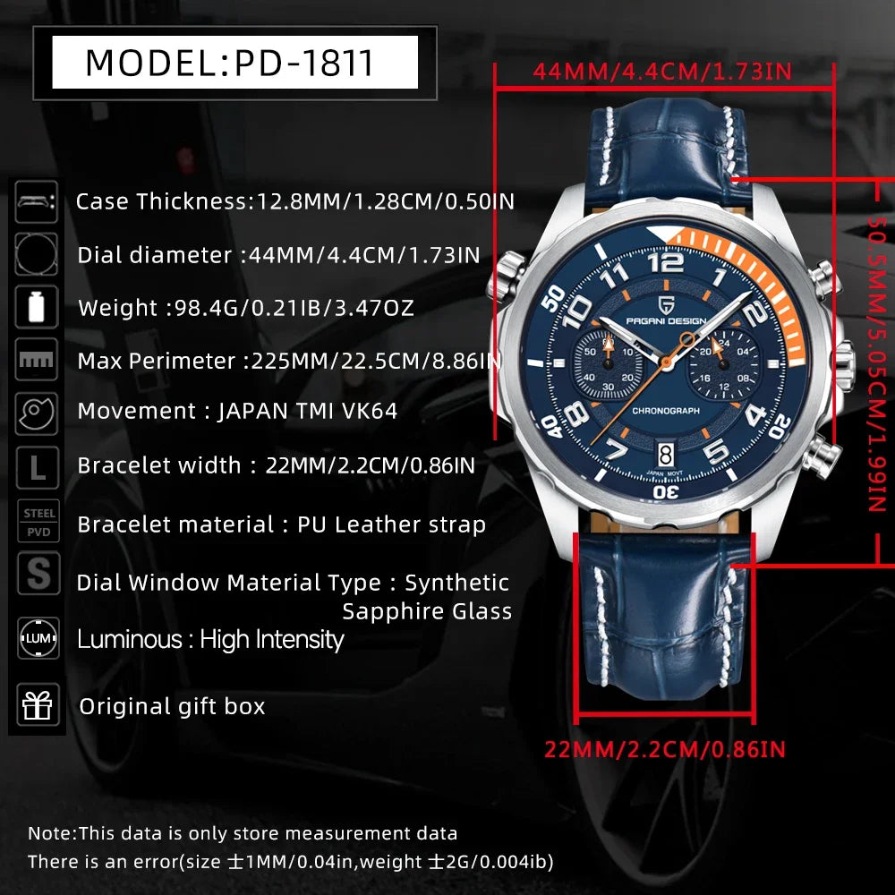 PAGANI DESIGN Watches 2026 New Strong Luminous Luxury Quartz Men Watch Fashion Leather Watch For Men Sapphire Glass Chronograph