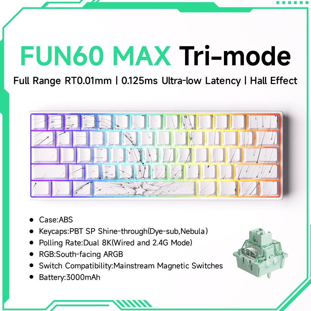 Akko MonsGeek FUN60 mechanische Tastatur mit Magnetschaltern, 60% Gaming-Tastatur, Rapid Trigger 0.01mm, 8K ARGB, HE/TMR Custom-Tastatur