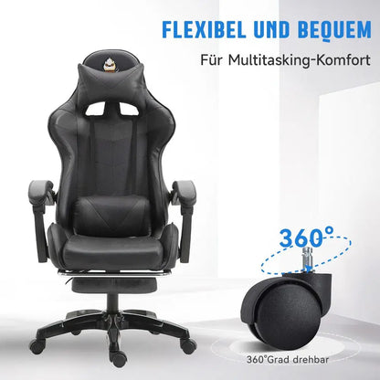 Ergonomic gaming chair, office chair, height adjustable,PU leather computer chair, with headrest and lumbar support, 360° swivel