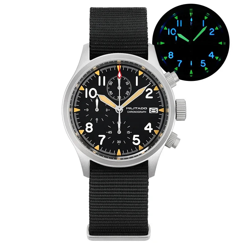 Militado VK61 VK67 Quartz Chronograph Watch 39mm 316L Stainless Steel Case 3 Dial Waterproof 100M  Multifunction Military Watch