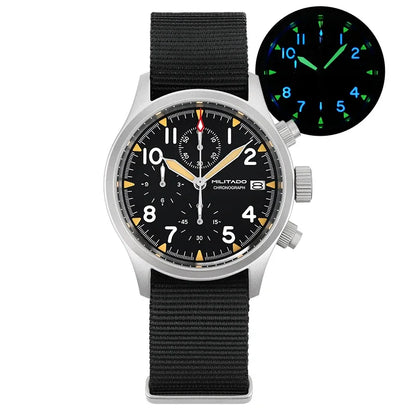 Militado VK61 VK67 Quartz Chronograph Watch 39mm 316L Stainless Steel Case 3 Dial Waterproof 100M  Multifunction Military Watch