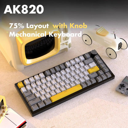 AJAZZ AK820 75% kabelgebundene mechanische Tastatur: Hot-Swap-fähig, RGB-/Weiß-/Eisblau-Hintergrundbeleuchtung, Steuerung per Lautstärkeregler | Für Büro & Gaming