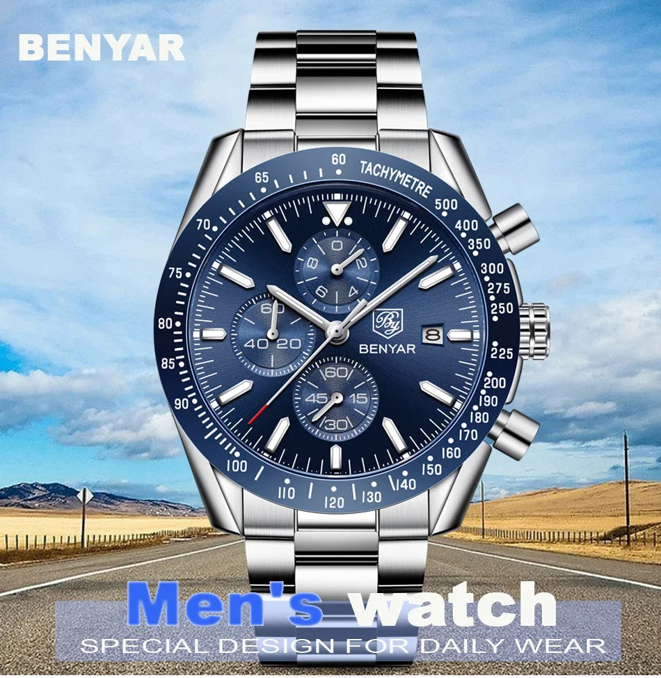 Men Watch BENYAR Top Brand Luxury Full Steel Business Quartz Watch Men Casual Waterproof Sports Watches Clock Relogio Masculino