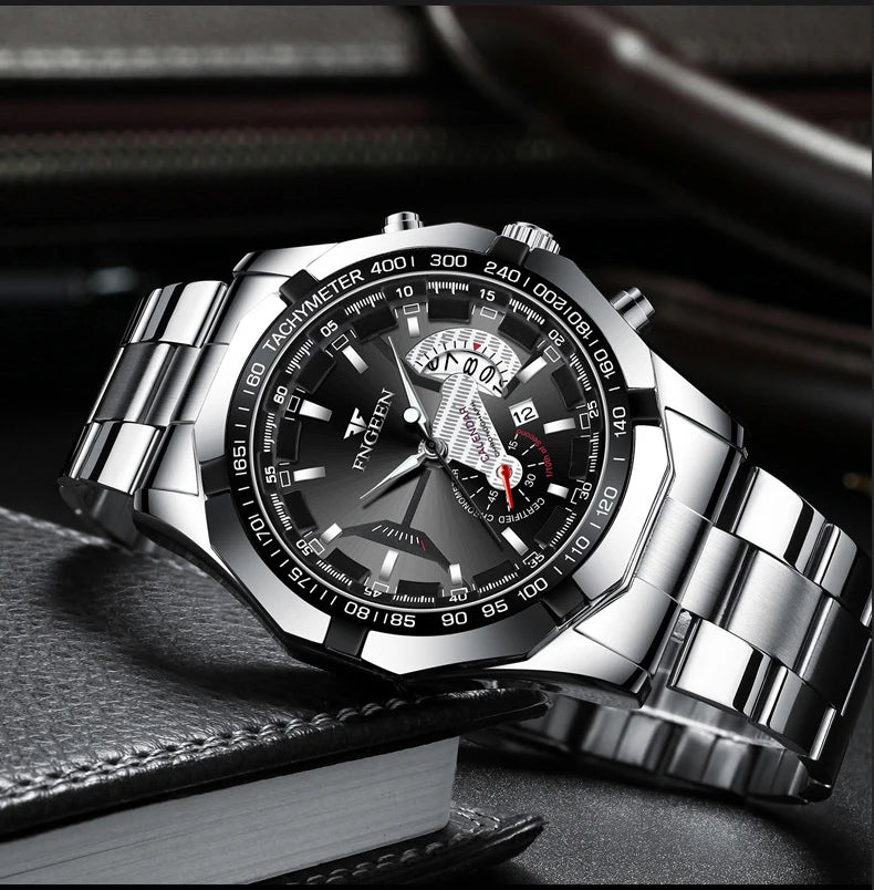 Montre-bracelet à quartz de luxe BINBOND pour homme, lumineuse, étanche, date automatique, en acier inoxydable