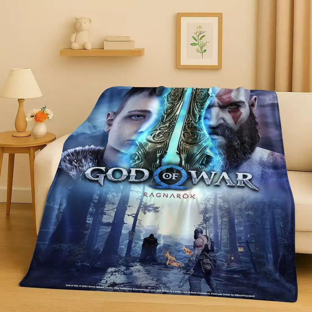 3D Kratos God of War Games Cartoon Gamer Flannel Blanket,Ultra Soft Warm Plush Throw for Home Bedroom Bed Sofa Cover Picnic Kids