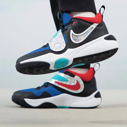 Nike Full-Length Rubber Outsole Cushioning Women's Practical Basketball Shoes, New Velcro Design, Wear-Resistant and Durable Mid-Top Basketball Shoes, Team Hustle D11 Eye-Catching Color Outdoor Casual Basketball Shoes, Excell