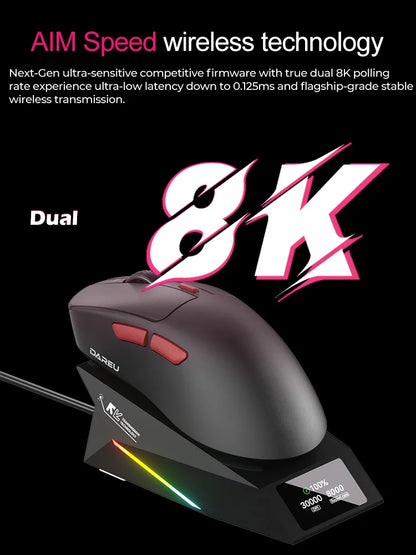 DAREU Kabellose Gaming-Maus 8khz Abtastrate AIM-750 (3950) 30000 DPI Tri-Mode-Gamer-Maus 60g mit Ladestation