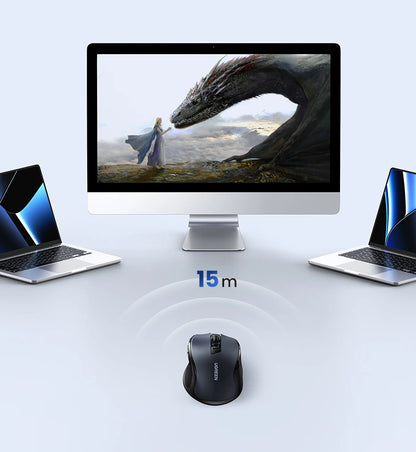 Bezdrátová myš UGREEN Bluetooth 5.0, ergonomická myš 4000 DPI se 6 tichými tlačítky pro MacBook, tablet, notebook, počítač PC, 2.4G myši