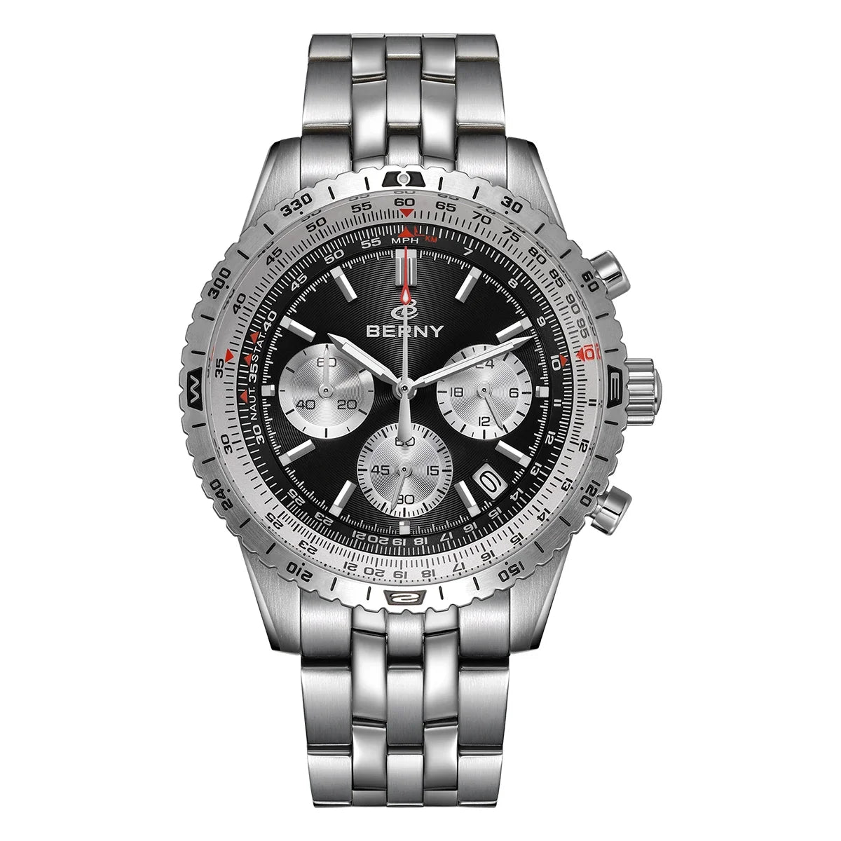 BERNY Chronograph Watches for Men Aviation Multifunction Quartz Men's Watch Date Sapphire Super Luminous Luxury Wristwatch