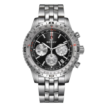 BERNY Chronograph Watches for Men Aviation Multifunction Quartz Men's Watch Date Sapphire Super Luminous Luxury Wristwatch