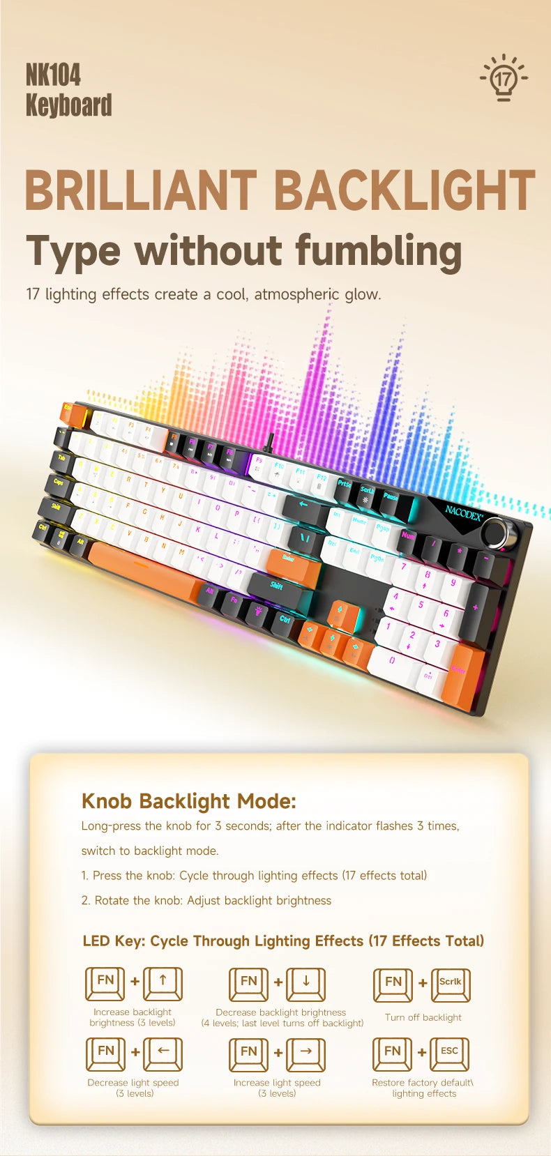 AJAZZ NK104 Mechanical Keyboard Wired dual-injection keycaps 104 Hot-Swapping LED Hybrid Backlight Gamer Keyboard for Laptop PC