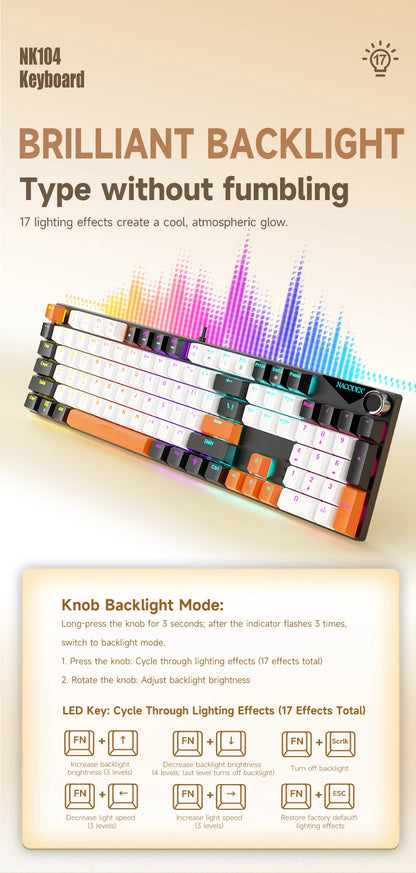 AJAZZ NK104 Mechanical Keyboard Wired dual-injection keycaps 104 Hot-Swapping LED Hybrid Backlight Gamer Keyboard for Laptop PC
