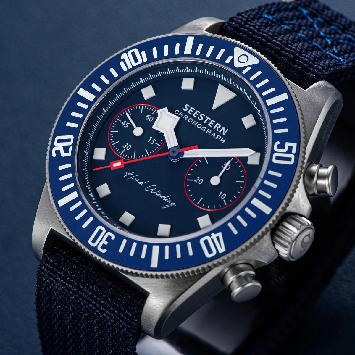 SEESTERN Chronograph Man's Watch Mechanical Tianjin ST1901 Movement Sapphire Wristwatches Nylon Sticker Strap Luminous Skeleton