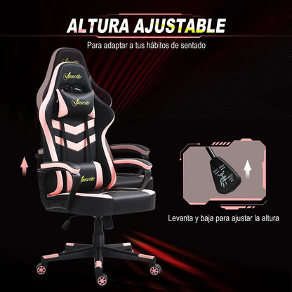 Vinsetto Swing Gaming Chair with Height Adjustable Pink Headrest