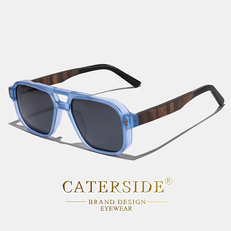 CATERSIDE Fashion Men Polarized Sunglasses Retro Luxury Brand Design Solid Wood Temple Sun Glasses Women Driving Party Glasses