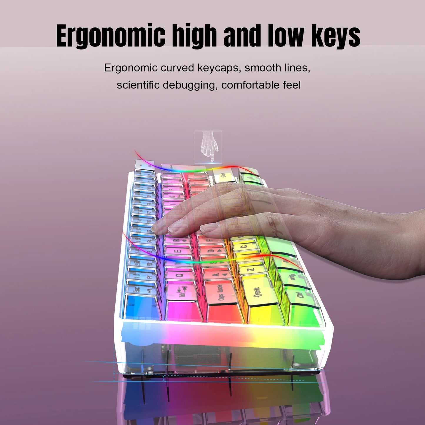 Teclado gaming transparente con cable HXSJ 60%, retroiluminación RGB, ultracompacto, resistente al agua, teclado compacto pequeño de 61 teclas para PC/Mac