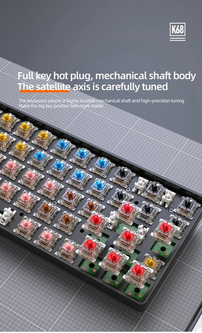 K68 2.4G/BT5.0 Wireless Gaming Mechanical Keyboard 68 Keys Hotswap Mini Gaming Mechanical Keyboard PBT Keycaps 65% Keyboards
