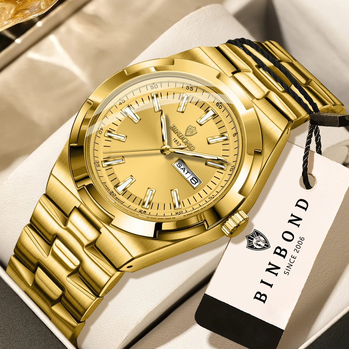 Orologi al quarzo BINBOND in acciaio inossidabile da uomo – Orologio di lusso, impermeabile e luminescente – Modello originale da uomo