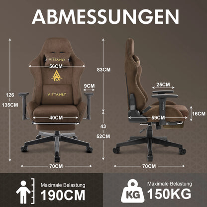 HAPIHAPPY Fashion Gaming Chair Genuine Leather Computer Office Chair with Footrest, Pocket Spring Cushion, Linkage Armrests, Ergonomic Game Chair