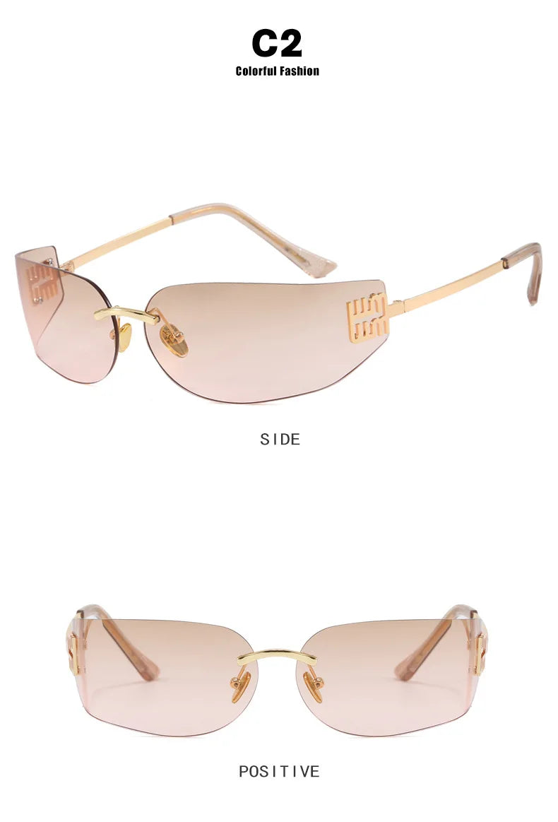 Light Luxury Frameless Curved Metal Sunglasses Personalized Y2k Fashion Women's Sunglasses Outdoor Leisure Vacation Sunglasses