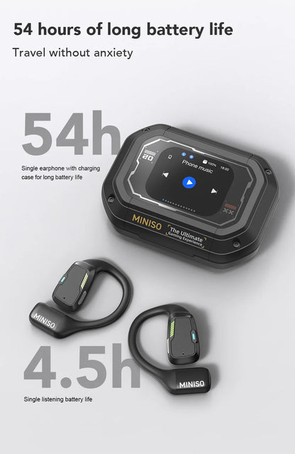 AI MINISO M98 Wireless Headphones OWS Bluetooth Earphones with AI Translator, Gaming Headset, Open Ear Sports Earbuds, LCD Touch Screen IPX5 Waterproof